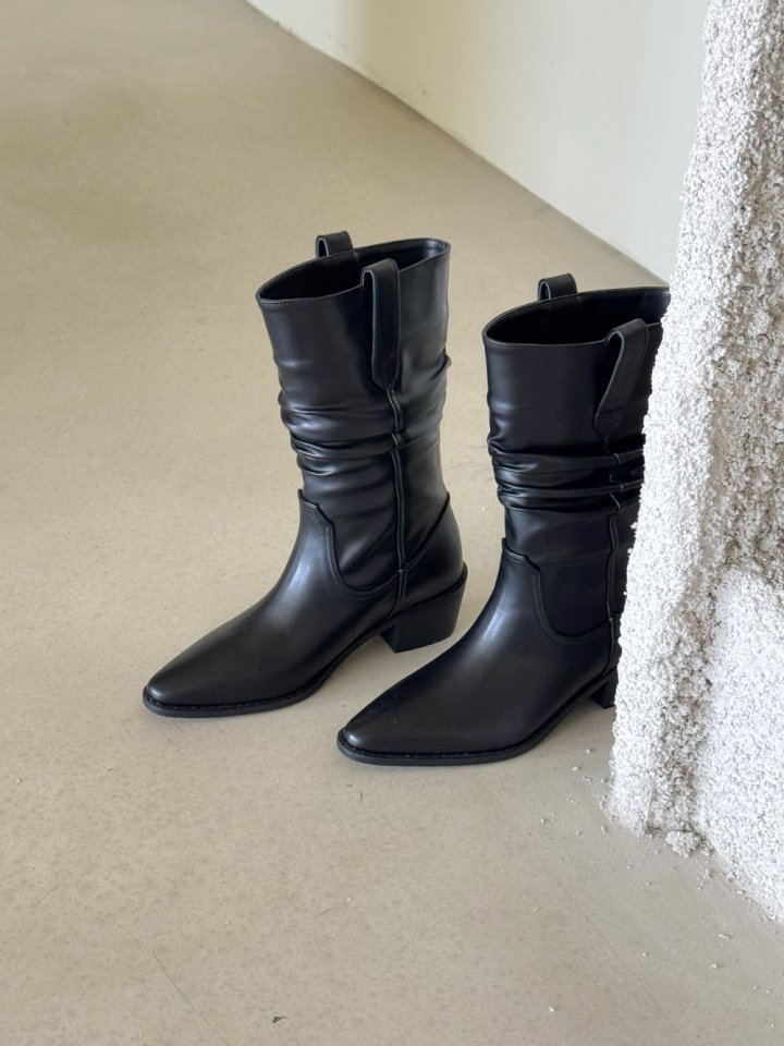 Vade - Korean Women Fashion - #pursuepretty - Stiletto Pleated Mid Half Boots - 10