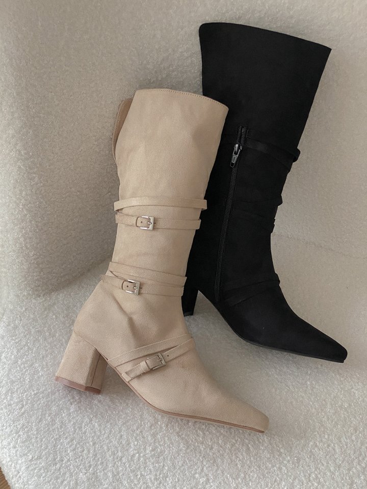 Vade - Korean Women Fashion - #pursuepretty - Half Roll-Up Velcro Mid Stiletto Boots - 10