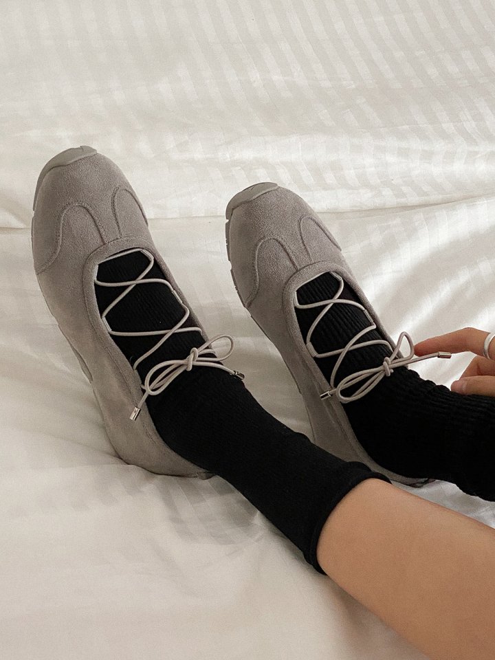 Vade - Korean Women Fashion - #vintagekidsstyle - Suede Ballet Core Flap Sneakers - 4