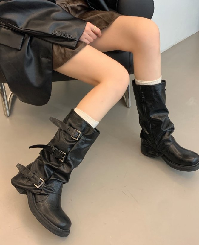 Vade - Korean Women Fashion - #pursuepretty - Velcro Buckle Half Boots - 12