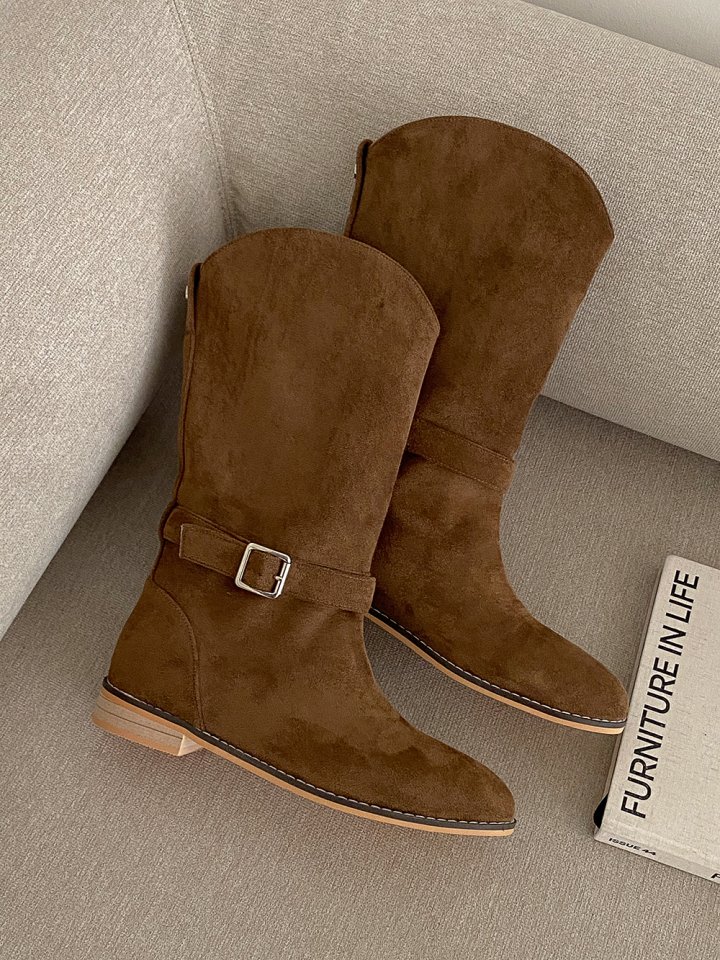 Vade - Korean Women Fashion - #pursuepretty - Western Mid Low Heel Half Boots - 3