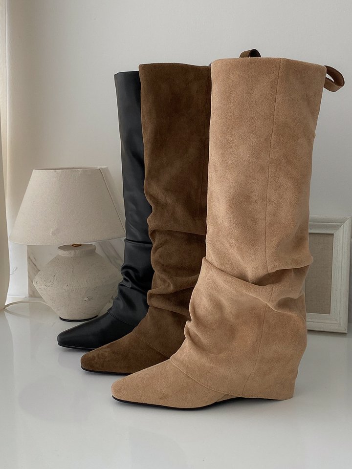 Vade - Korean Women Fashion - #restrostyle - Pleated Mid Half Boots