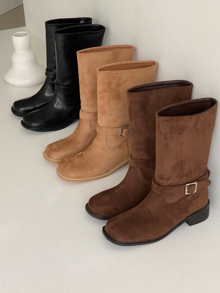 Vade - Korean Women Fashion - #restrostyle - Buckle Strap Mid Half Boots