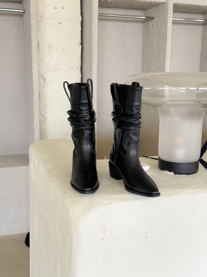 Vade - Korean Women Fashion - #romanticstyle - Stiletto Pleated Mid Half Boots - 12