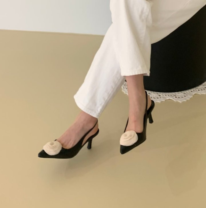 Vade - Korean Women Fashion - #romanticstyle - Flower Slingback Stiletto Heels - 9
