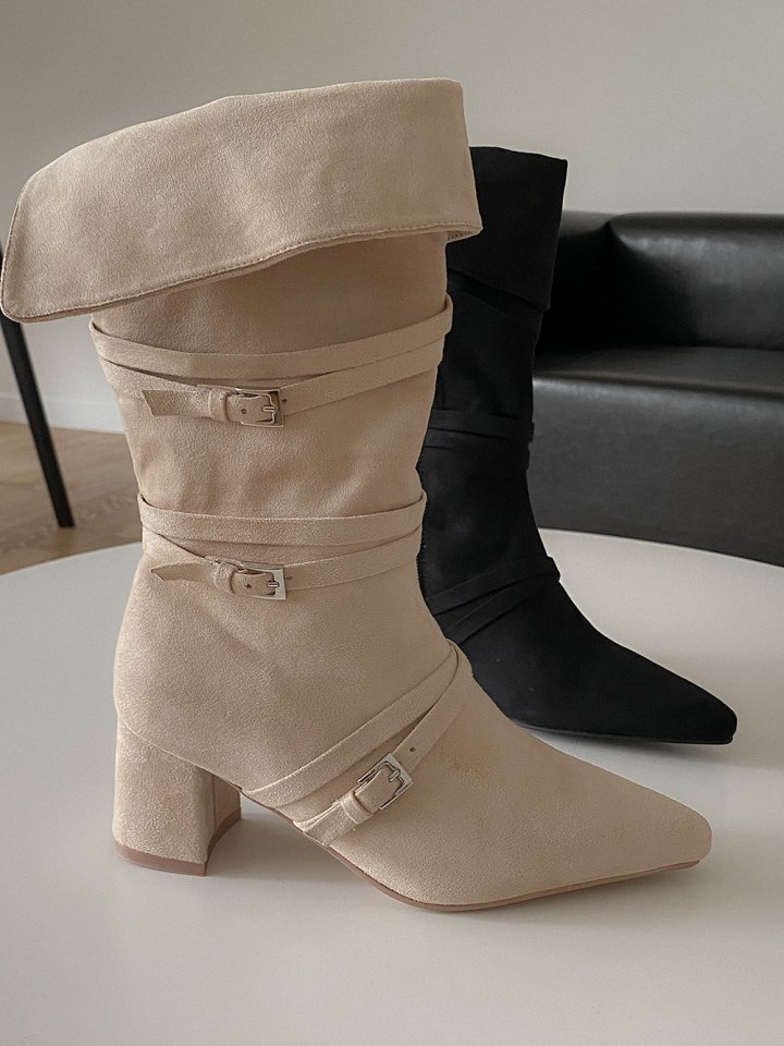 Vade - Korean Women Fashion - #romanticstyle - Half Roll-Up Velcro Mid Stiletto Boots - 12