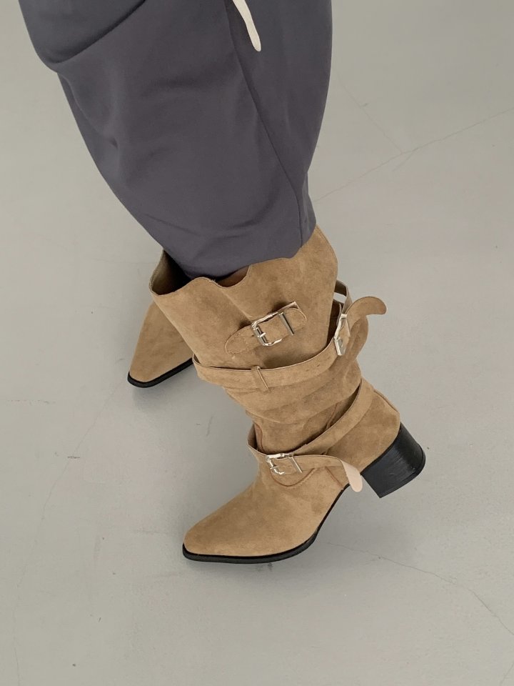 Vade - Korean Women Fashion - #romanticstyle - Half Western Stiletto Buckle Mid Boots - 12