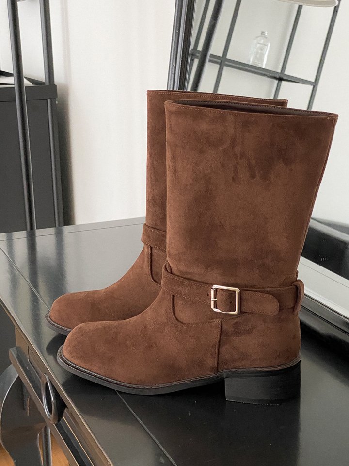 Vade - Korean Women Fashion - #romanticstyle - Buckle Strap Mid Half Boots - 2