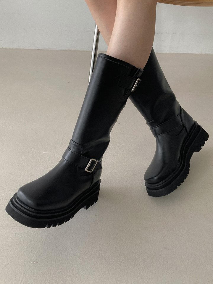Vade - Korean Women Fashion - #shopsmall - Mid Buckle Strap Walker Boots - 11