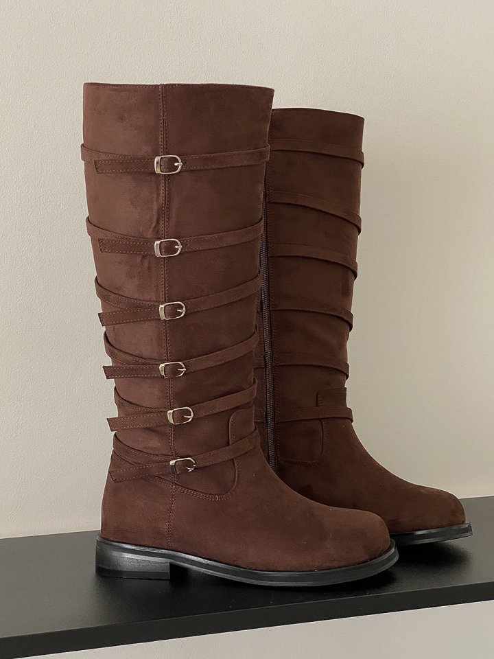 Vade - Korean Women Fashion - #shopsmall - Buckle Rider Biker Mid Half Boots - 2