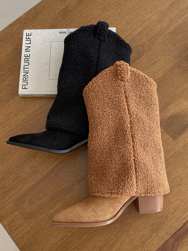 Vade - Korean Women Fashion - #shopsmall - V-Cut Half Mid Boots - 2
