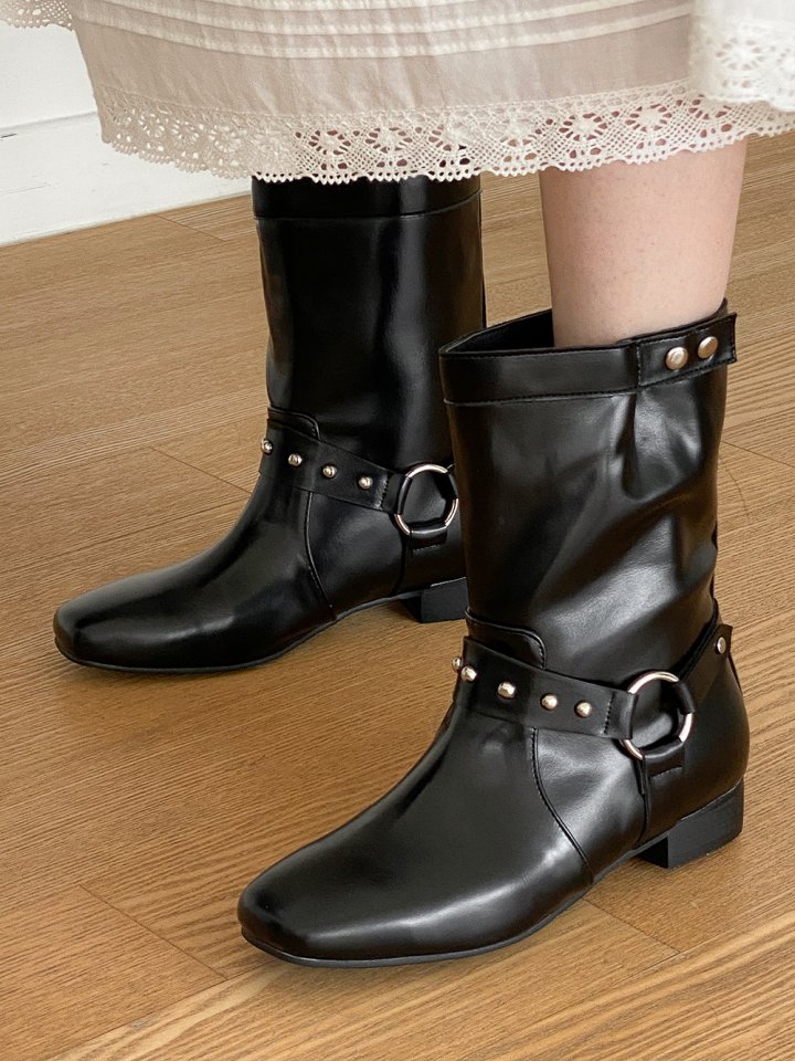 Vade - Korean Women Fashion - #shopsmall - Rider Suede Round Mid Half Boots - 2