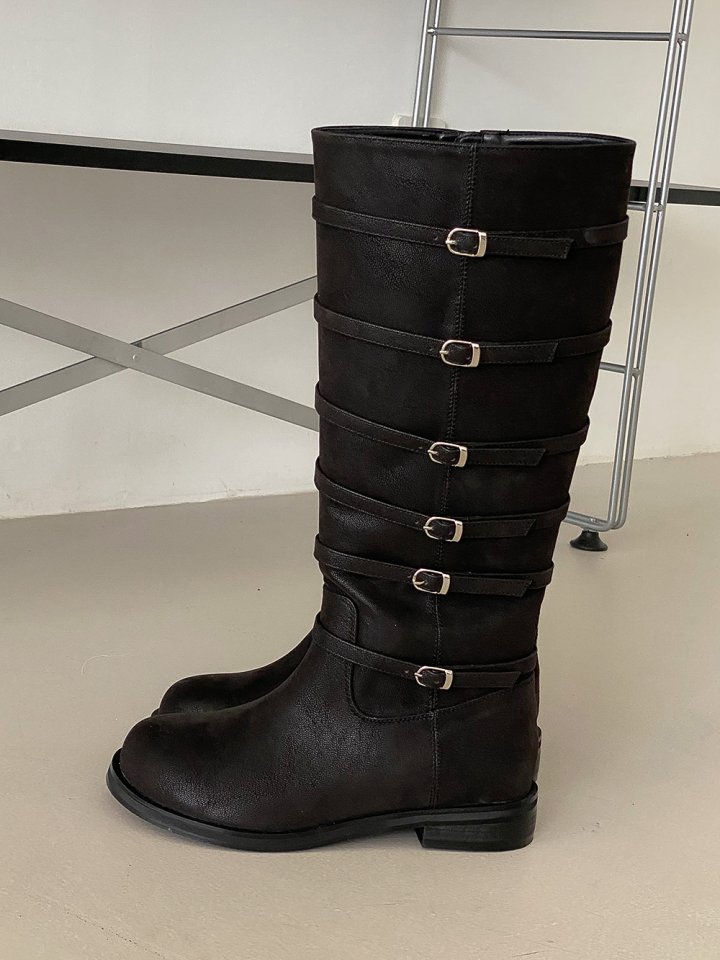 Vade - Korean Women Fashion - #thatsdarling - Buckle Rider Biker Mid Half Boots - 3