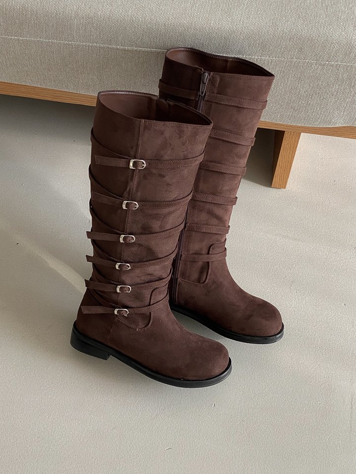 Vade - Korean Women Fashion - #thatsdarling - Buckle Rider Biker Mid Half Boots - 4