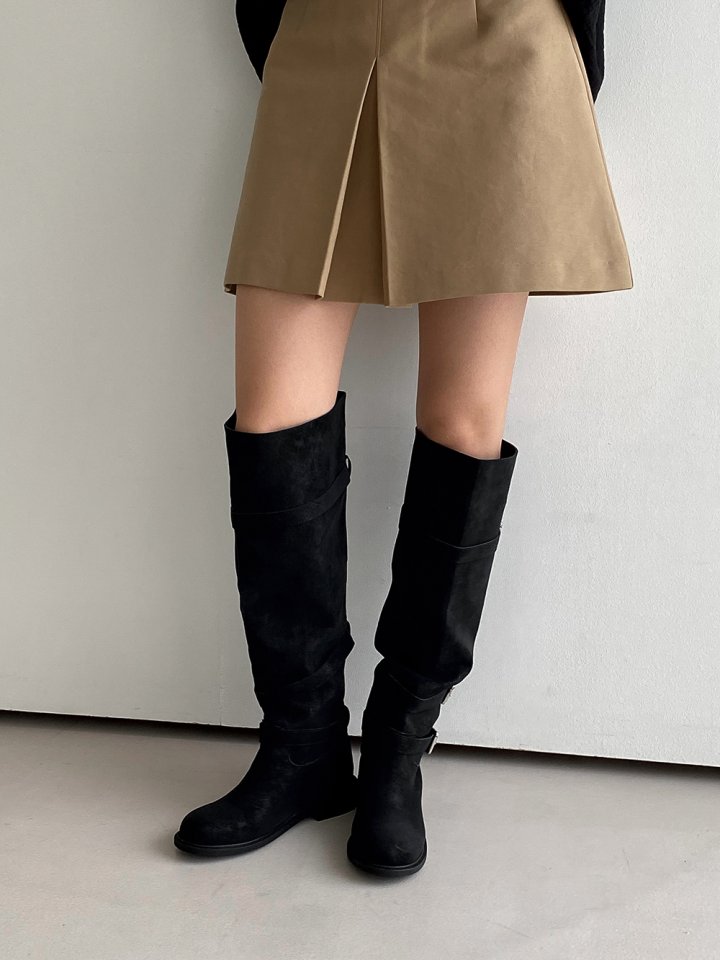 Vade - Korean Women Fashion - #thatsdarling - Suede Buckle Long Boots - 4