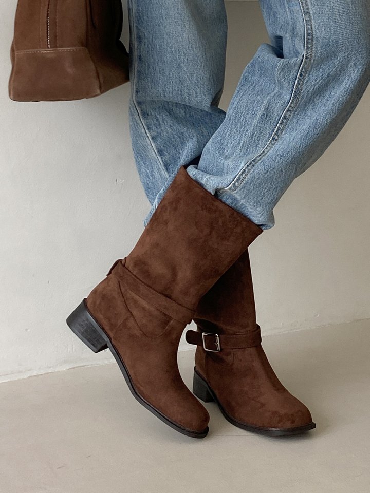 Vade - Korean Women Fashion - #thelittlethings - Buckle Strap Mid Half Boots - 5