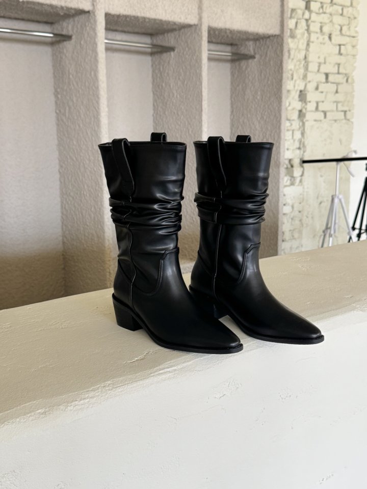 Vade - Korean Women Fashion - #vintageinspired - Stiletto Pleated Mid Half Boots - 8