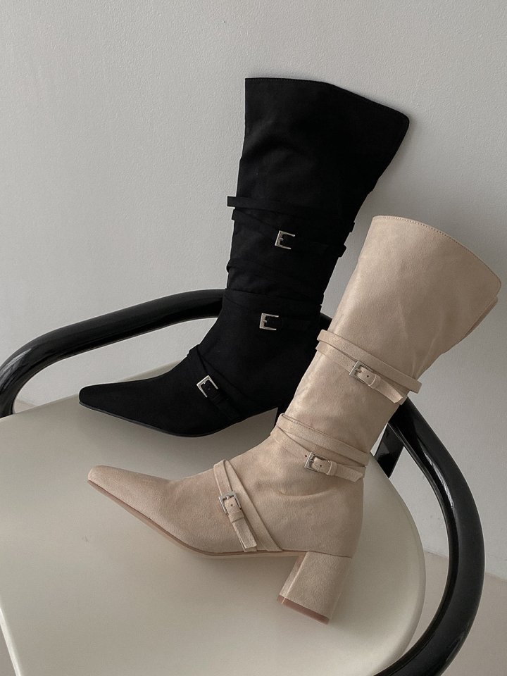 Vade - Korean Women Fashion - #vintageinspired - Half Roll-Up Velcro Mid Stiletto Boots - 8