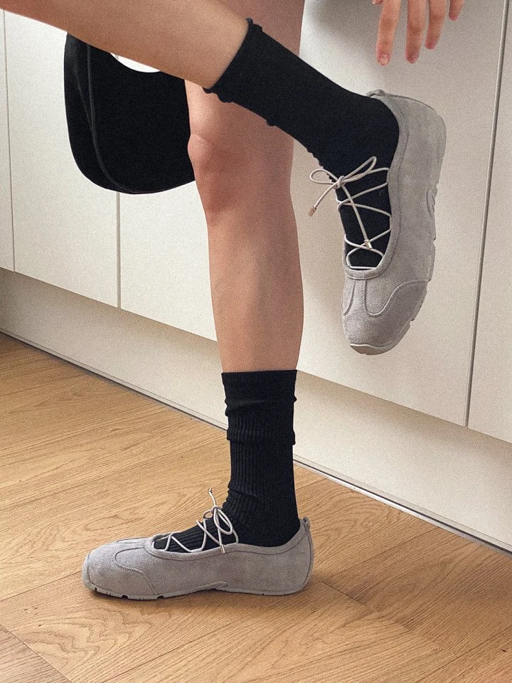 Vade - Korean Women Fashion - #vintageinspired - Suede Ballet Core Flap Sneakers - 2