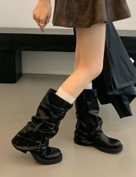 Vade - Korean Women Fashion - #vintageinspired - Velcro Buckle Half Boots - 10
