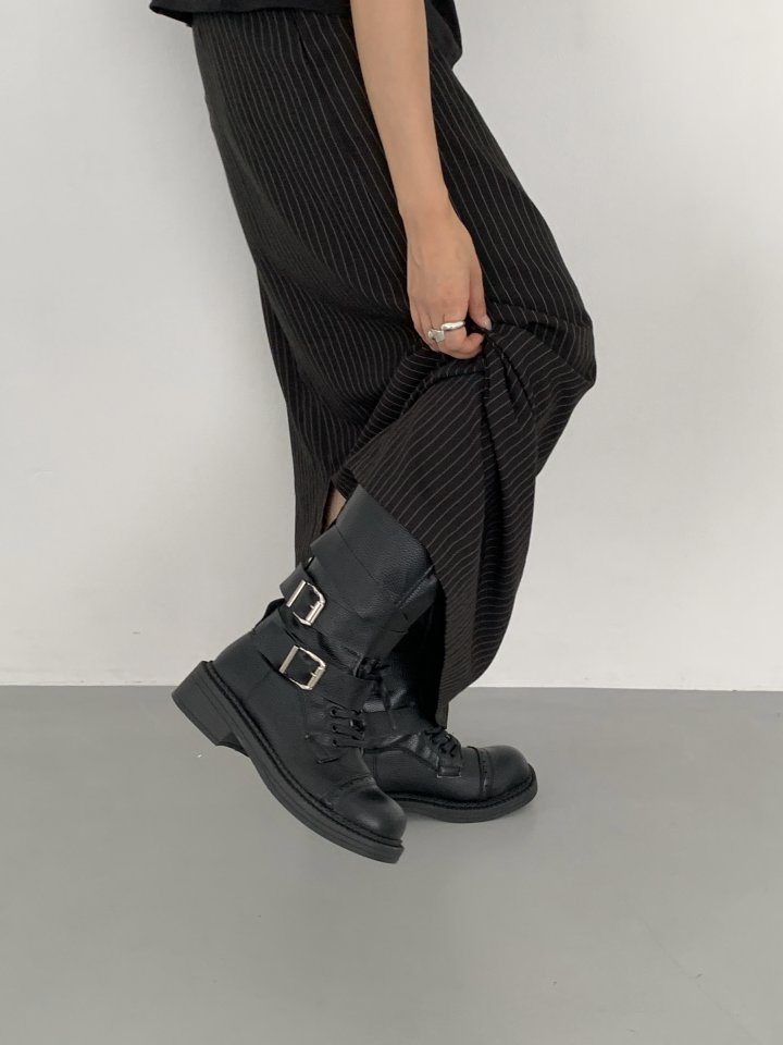 Vade - Korean Women Fashion - #vintageinspired - Half Buckle Strap Walker Boots - 9