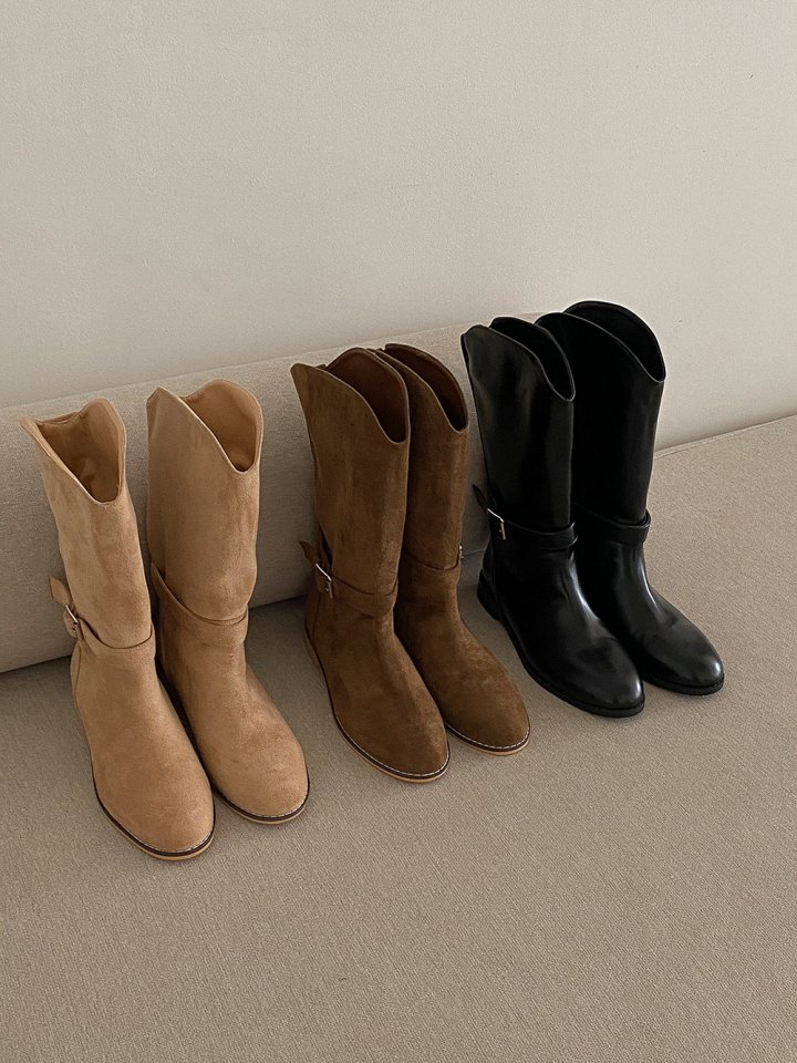 Vade - Korean Women Fashion - #vintageinspired - Western Mid Low Heel Half Boots