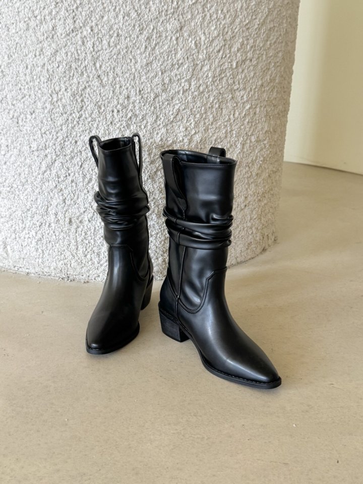 Vade - Korean Women Fashion - #vintagekidsstyle - Stiletto Pleated Mid Half Boots - 9