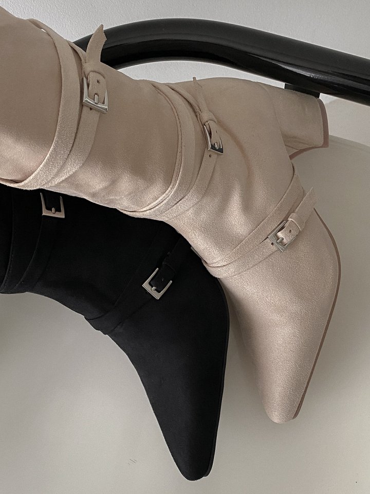 Vade - Korean Women Fashion - #vintagekidsstyle - Half Roll-Up Velcro Mid Stiletto Boots - 9