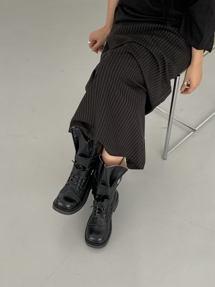 Vade - Korean Women Fashion - #vintagekidsstyle - Half Buckle Strap Walker Boots - 10