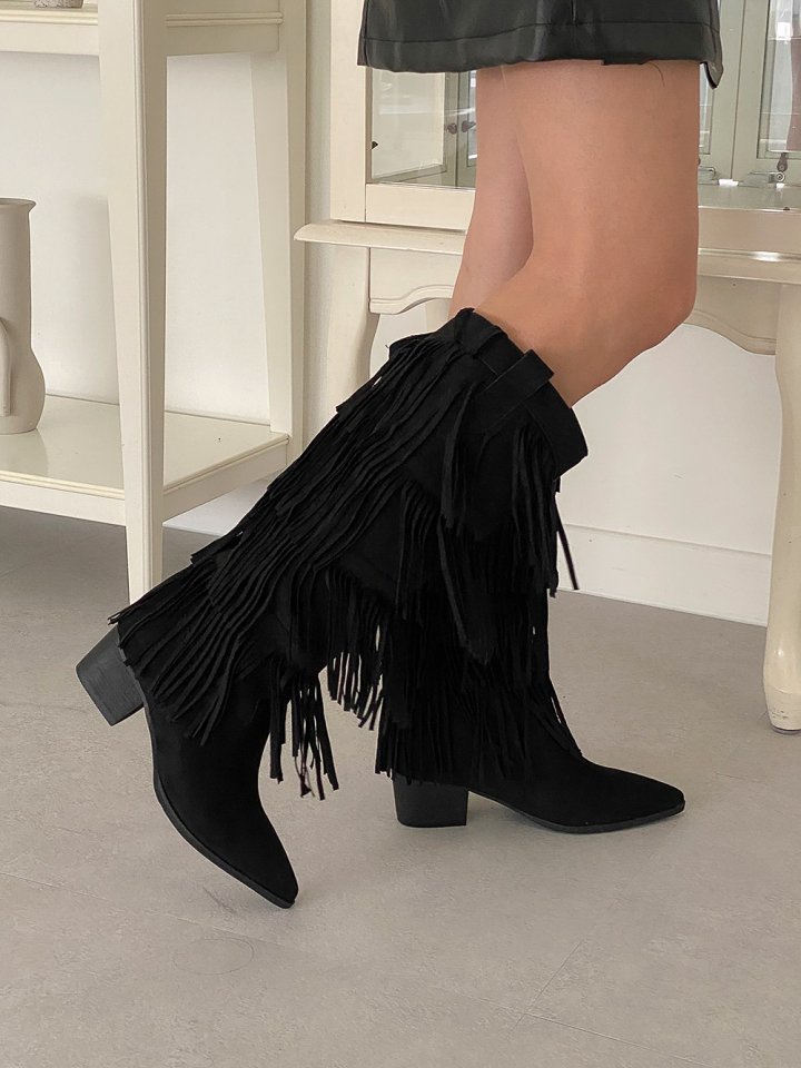 Vade - Korean Women Fashion - #vintageinspired - Mid Half Decorated Boots - 4