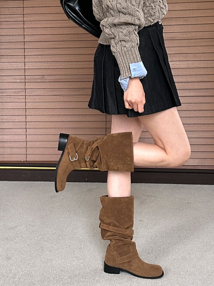Vade - Korean Women Fashion - #womensfashion - Buckle Velcro Rider Biker Half Boots