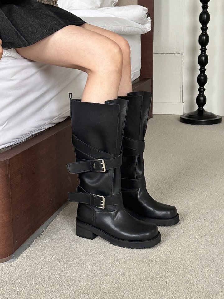 Vade - Korean Women Fashion - #womensfashion - FW Buckle Strap Biker Half Boots - 10