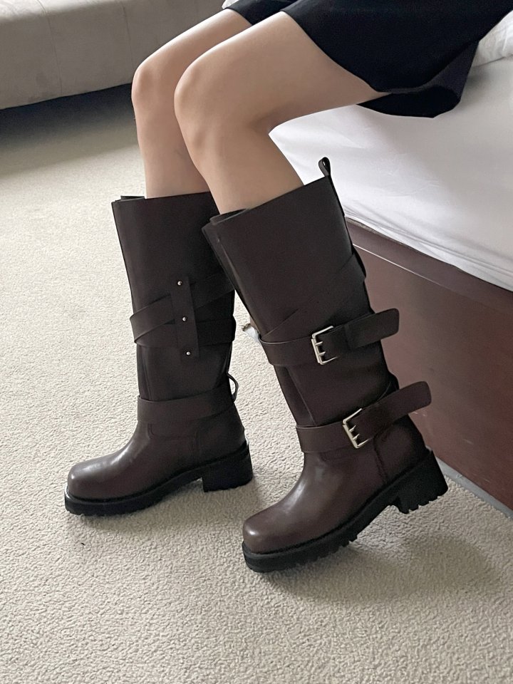 Vade - Korean Women Fashion - #momslook - FW Buckle Strap Biker Half Boots - 4