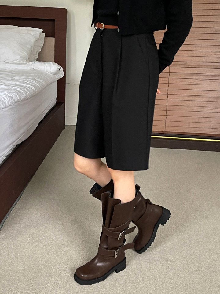 Vade - Korean Women Fashion - #womensfashion - FW Buckle Strap Biker Half Boots - 6