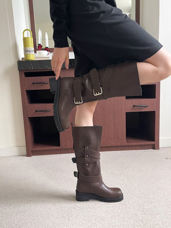 Vade - Korean Women Fashion - #womensfashion - FW Buckle Strap Biker Half Boots - 8
