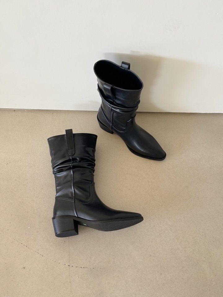 Vade - Korean Women Fashion - #womensfashion - Stiletto Pleated Mid Half Boots - 7