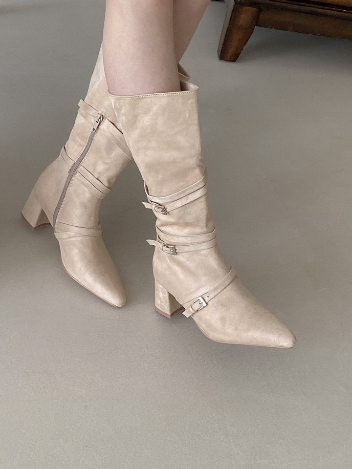 Vade - Korean Women Fashion - #womensfashion - Half Roll-Up Velcro Mid Stiletto Boots - 3