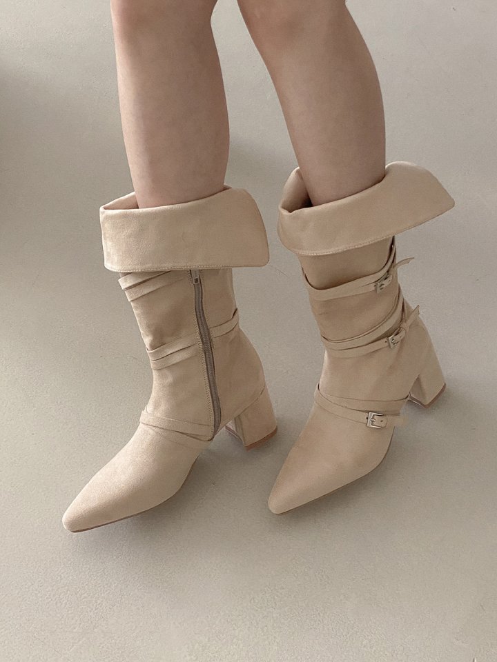 Vade - Korean Women Fashion - #womensfashion - Half Roll-Up Velcro Mid Stiletto Boots - 7
