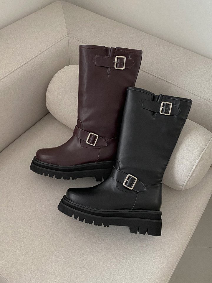 Vade - Korean Women Fashion - #womensfashion - Mid Buckle Strap Walker Boots