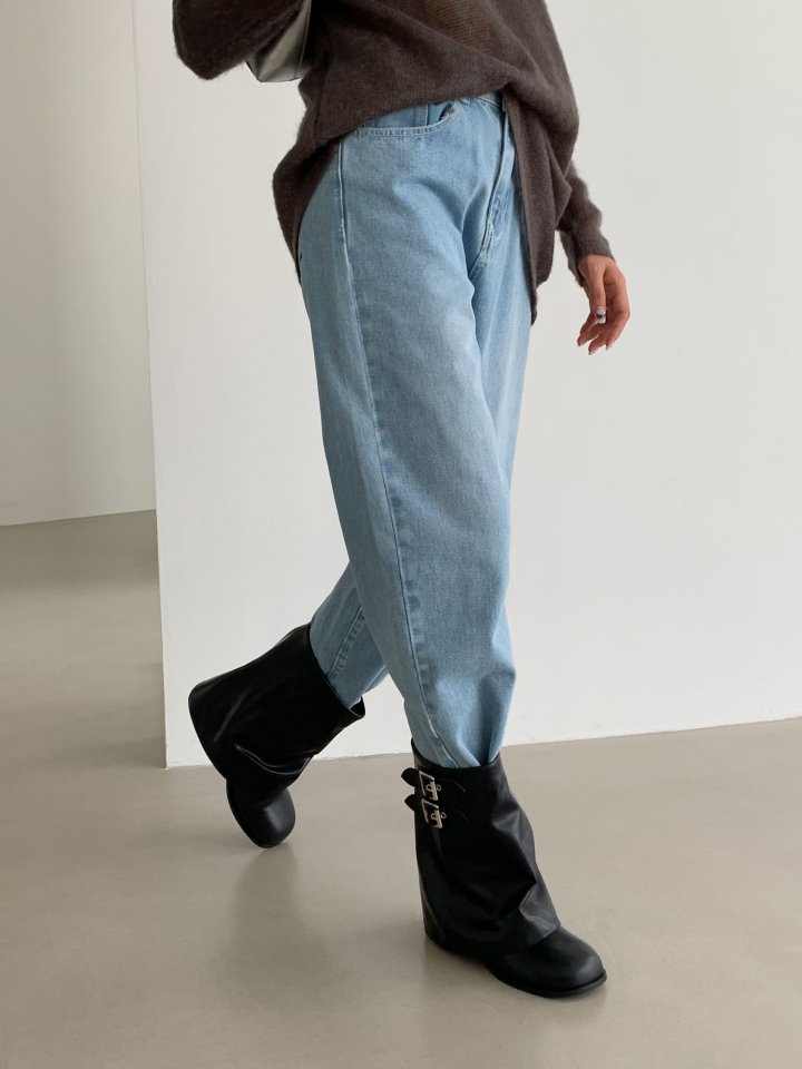 Vade - Korean Women Fashion - #womensfashion - Buckle Strap Leather Half Square Boots - 5