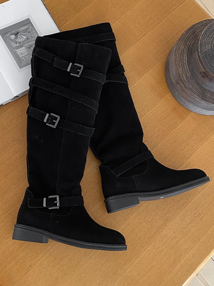 Vade - Korean Women Fashion - #womensfashion - Suede Buckle Velcro Strap Boots - 10
