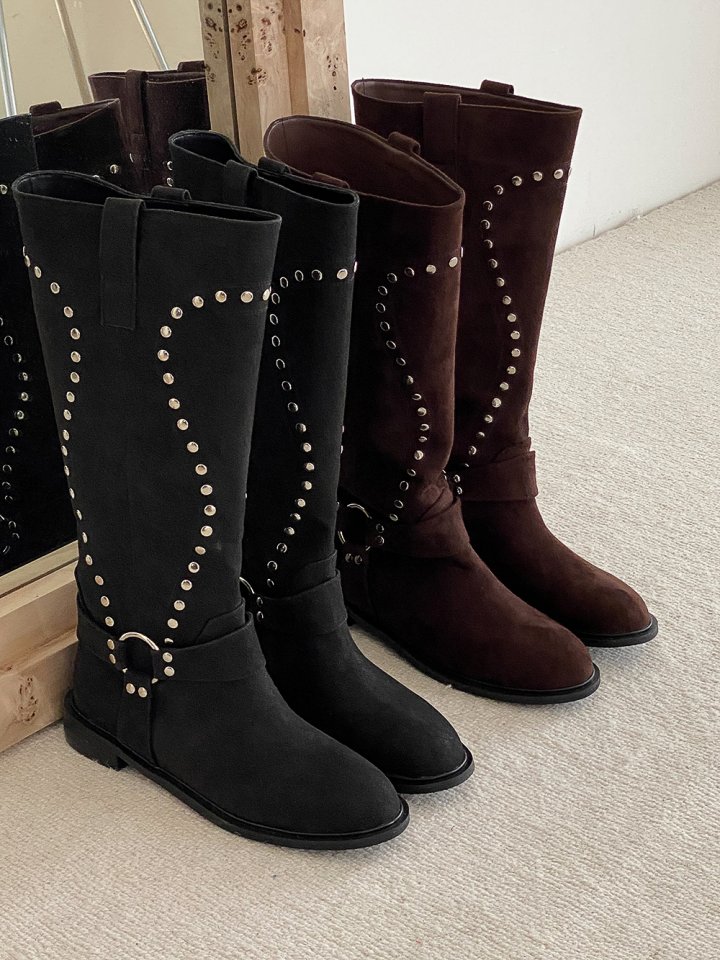 Vade - Korean Women Fashion - #womensfashion - Unique Pattern Suede Half Boots