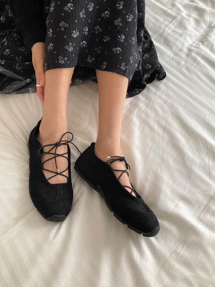 Vade - Korean Women Fashion - #womensfashion - Suede Ballet Core Flap Sneakers - 11