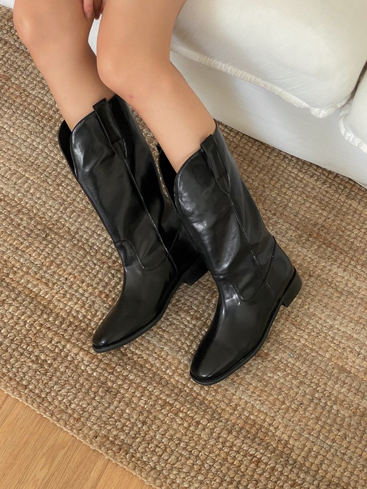 Vade - Korean Women Fashion - #womensfashion - Low Heel Western V-Cut Boots - 10