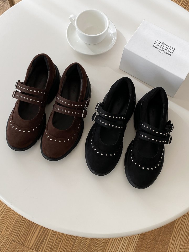 Vade - Korean Women Fashion - #womensfashion - Suede Point Buckle Flat Sneakers - 11