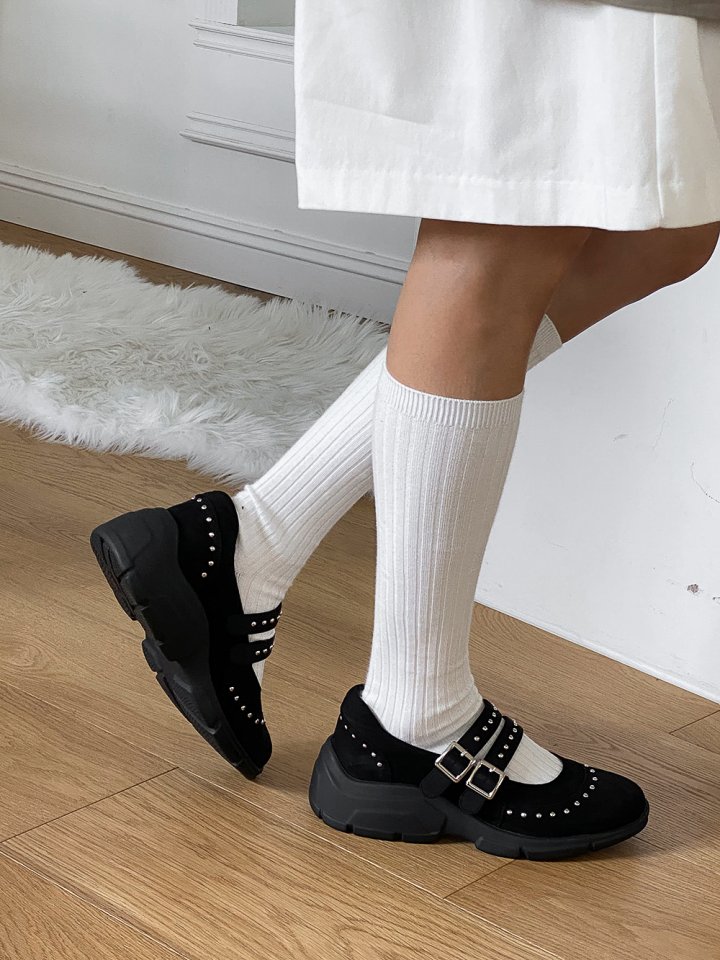 Vade - Korean Women Fashion - #womensfashion - Suede Point Buckle Flat Sneakers - 3