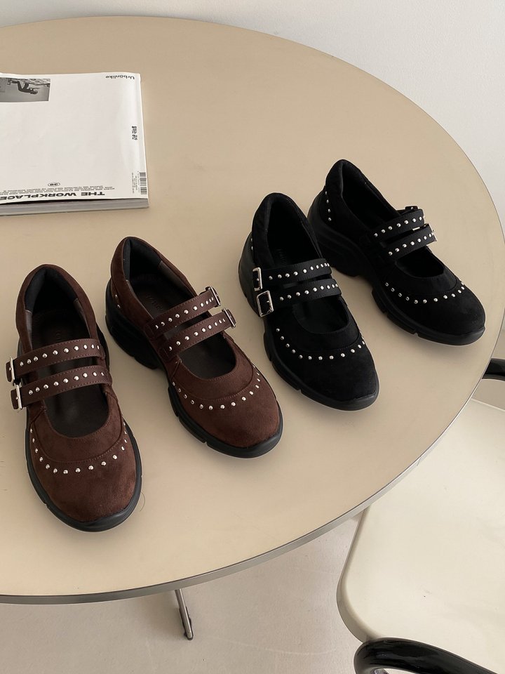 Vade - Korean Women Fashion - #womensfashion - Suede Point Buckle Flat Sneakers - 5