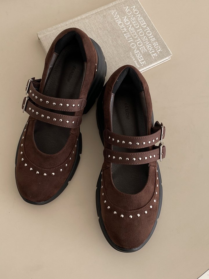 Vade - Korean Women Fashion - #womensfashion - Suede Point Buckle Flat Sneakers - 7