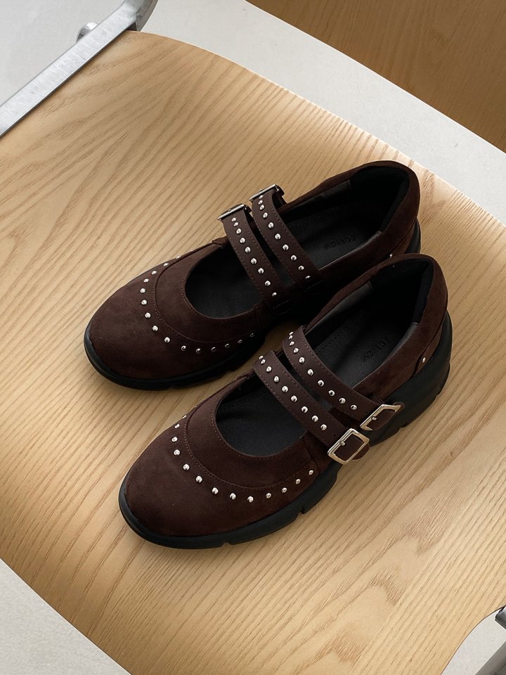 Vade - Korean Women Fashion - #womensfashion - Suede Point Buckle Flat Sneakers - 9