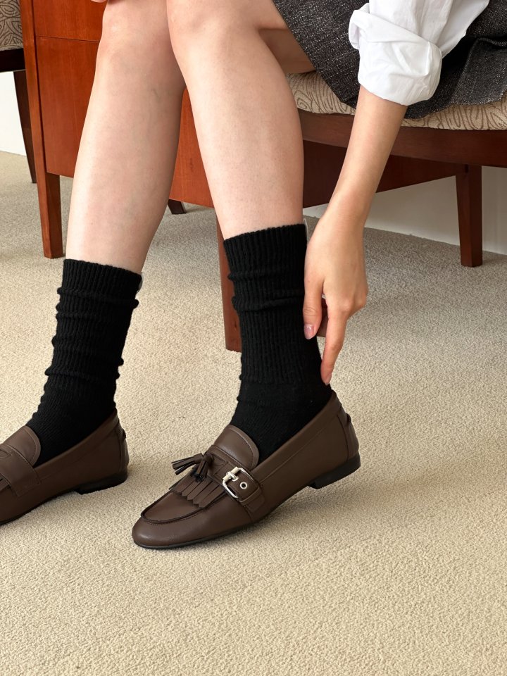 Vade - Korean Women Fashion - #womensfashion - Buckle Tassel Loafers - 5